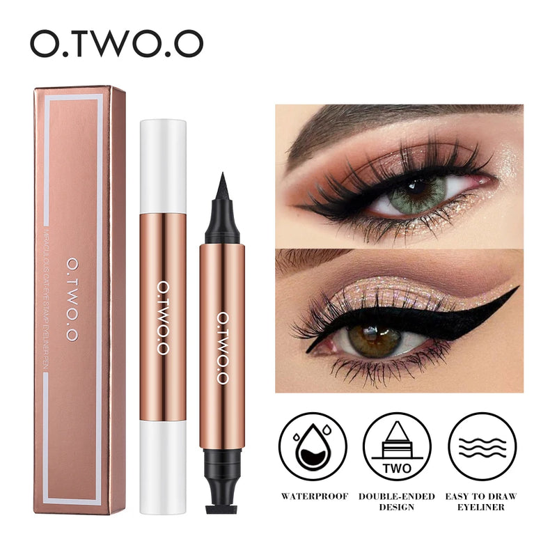 O.TWO.O  delineador selo preto líquido delineador caneta à prova dwaterproof água rápido seco double-ended eye liner lápis maquiagem para cosméticos femininos