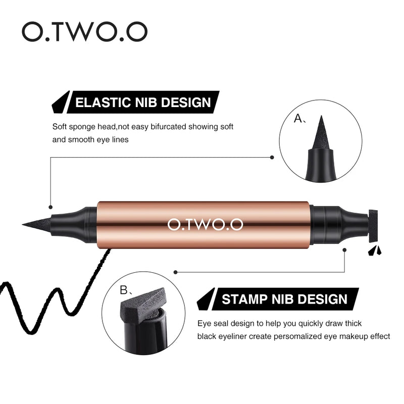 O.TWO.O  delineador selo preto líquido delineador caneta à prova dwaterproof água rápido seco double-ended eye liner lápis maquiagem para cosméticos femininos