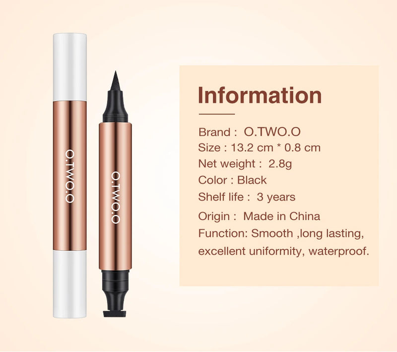 O.TWO.O  delineador selo preto líquido delineador caneta à prova dwaterproof água rápido seco double-ended eye liner lápis maquiagem para cosméticos femininos