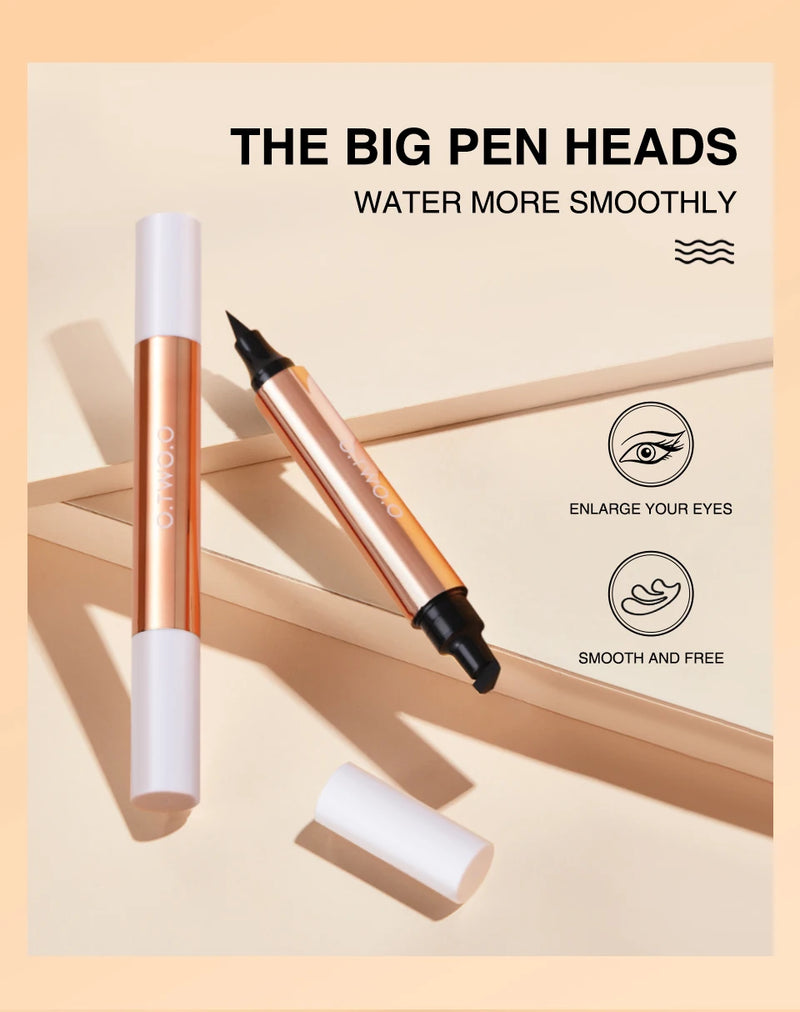 O.TWO.O  delineador selo preto líquido delineador caneta à prova dwaterproof água rápido seco double-ended eye liner lápis maquiagem para cosméticos femininos