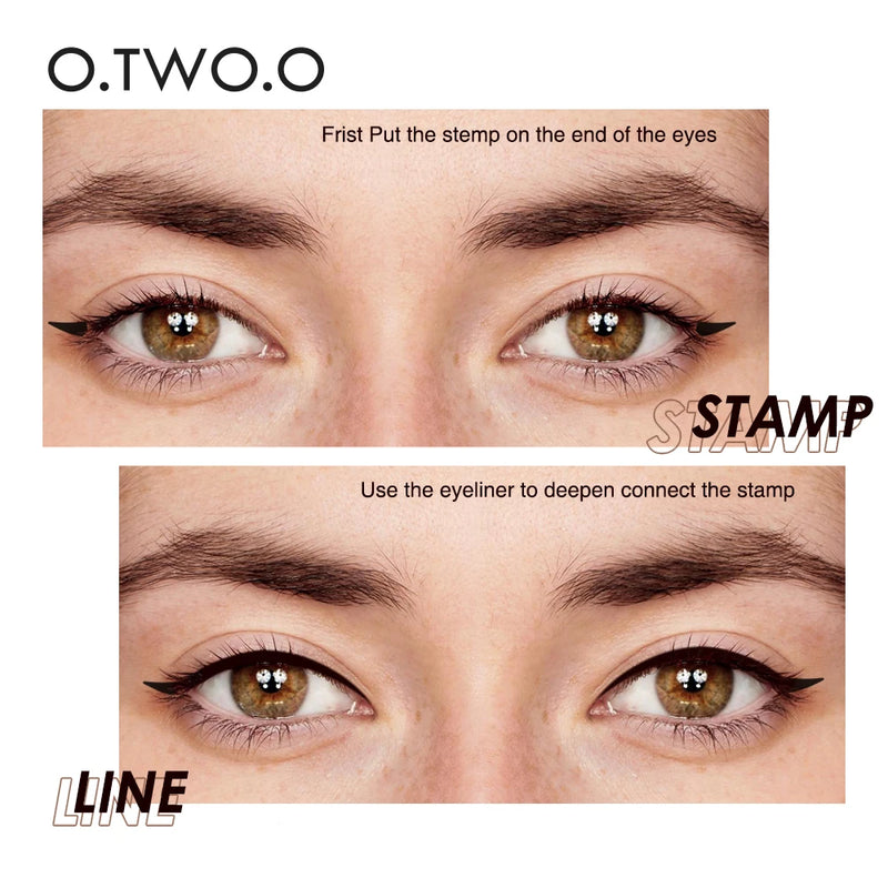 O.TWO.O  delineador selo preto líquido delineador caneta à prova dwaterproof água rápido seco double-ended eye liner lápis maquiagem para cosméticos femininos