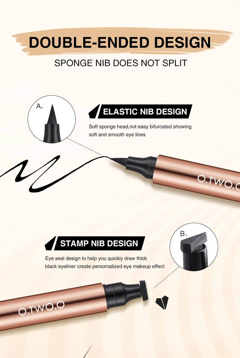 O.TWO.O  delineador selo preto líquido delineador caneta à prova dwaterproof água rápido seco double-ended eye liner lápis maquiagem para cosméticos femininos