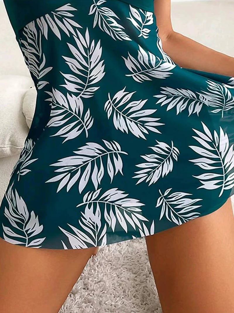 Fato de banho acolchoado estampado feminino, Tankini com shorts, maiô feminino, moda praia de natação, verão, 2021