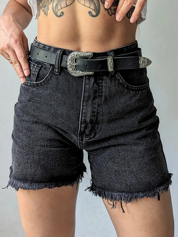 Shorts jeans femininos azuis de cintura alta, shorts jeans casuais chiques soltos, verão, 2024