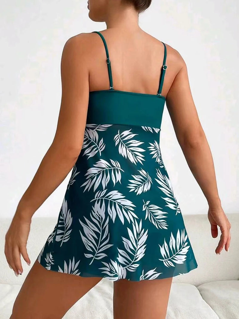 Fato de banho acolchoado estampado feminino, Tankini com shorts, maiô feminino, moda praia de natação, verão, 2021