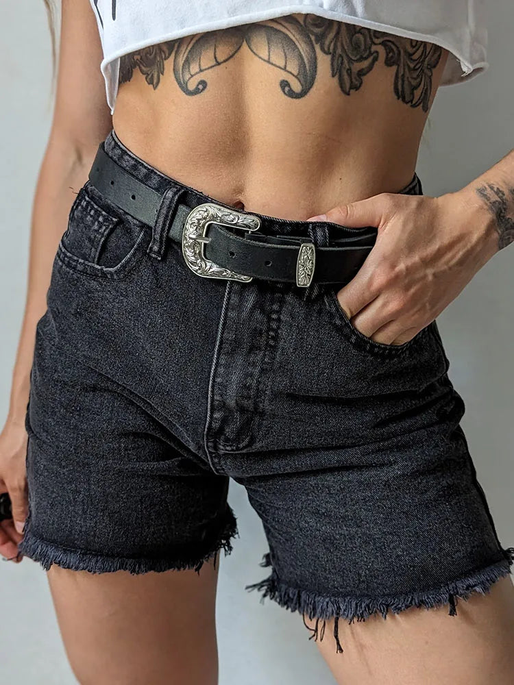 Shorts jeans femininos azuis de cintura alta, shorts jeans casuais chiques soltos, verão, 2024