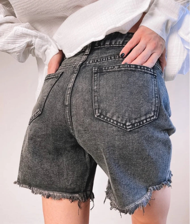 Shorts jeans femininos azuis de cintura alta, shorts jeans casuais chiques soltos, verão, 2024