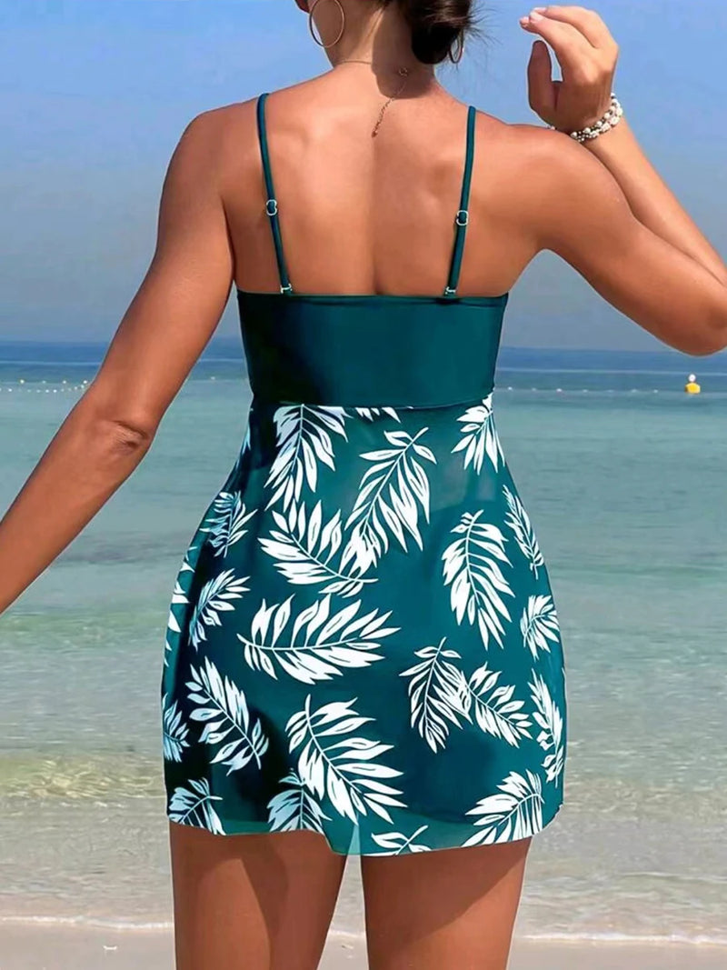 Fato de banho acolchoado estampado feminino, Tankini com shorts, maiô feminino, moda praia de natação, verão, 2021