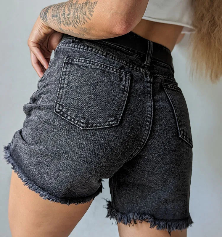 Shorts jeans femininos azuis de cintura alta, shorts jeans casuais chiques soltos, verão, 2024