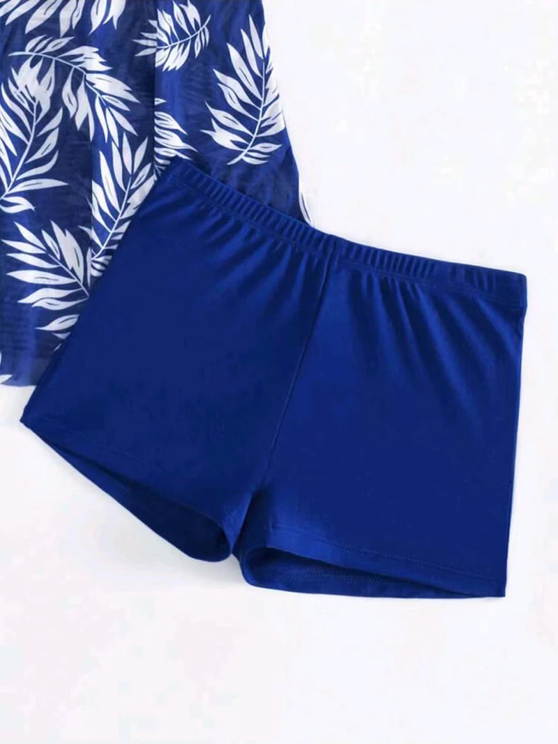 Fato de banho acolchoado estampado feminino, Tankini com shorts, maiô feminino, moda praia de natação, verão, 2021