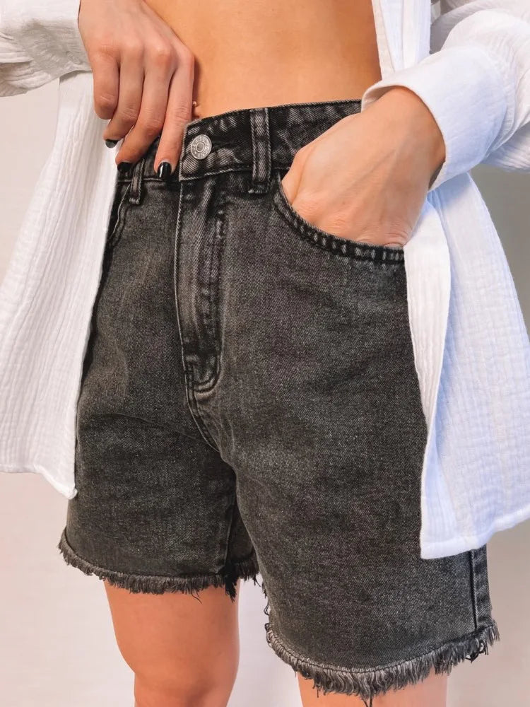 Shorts jeans femininos azuis de cintura alta, shorts jeans casuais chiques soltos, verão, 2024