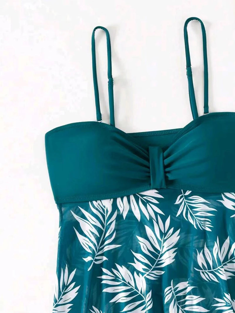 Fato de banho acolchoado estampado feminino, Tankini com shorts, maiô feminino, moda praia de natação, verão, 2021