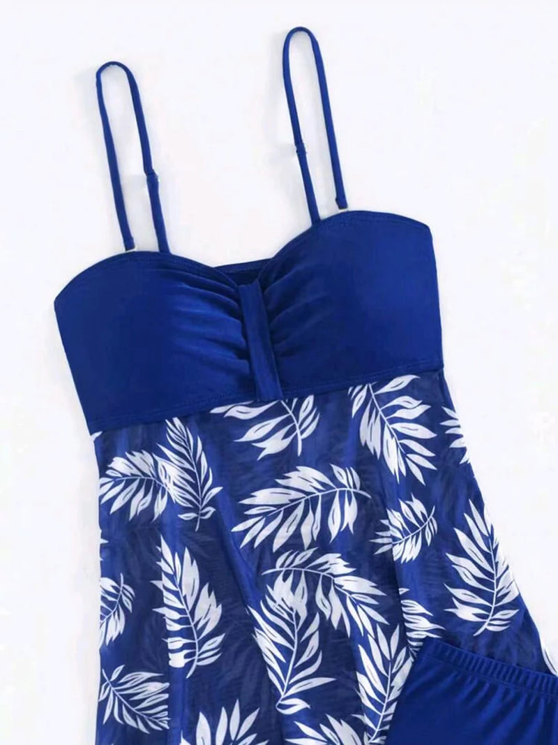 Fato de banho acolchoado estampado feminino, Tankini com shorts, maiô feminino, moda praia de natação, verão, 2021